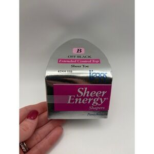 Vintage Leggs Sheer Energy Control Top Pantyhose Sheer Toe Off Black Size B 1994